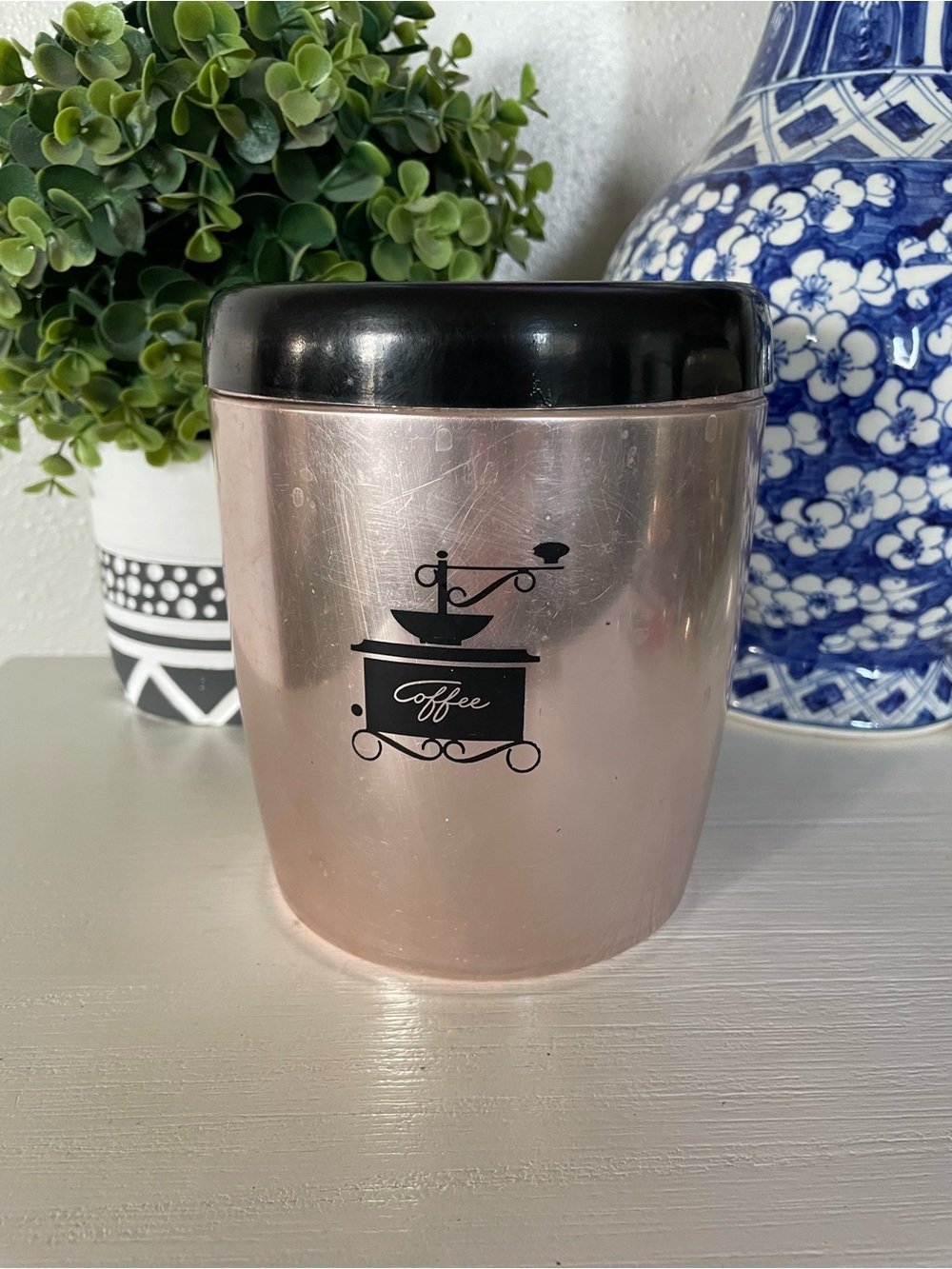 Vintage West Bend Aluminum Coffee Canister With Black Lid 6”